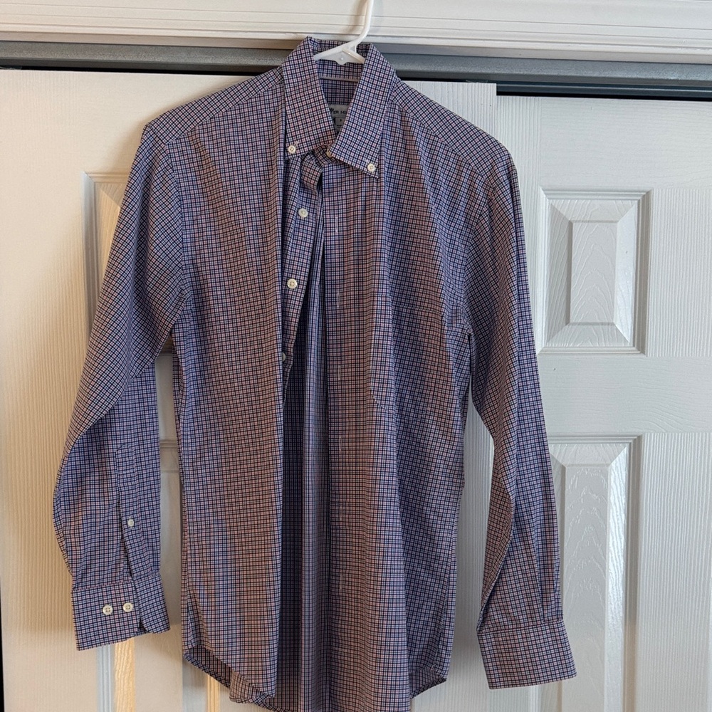 Peter Millar Men's Purple and Blue Plaid Shirt
